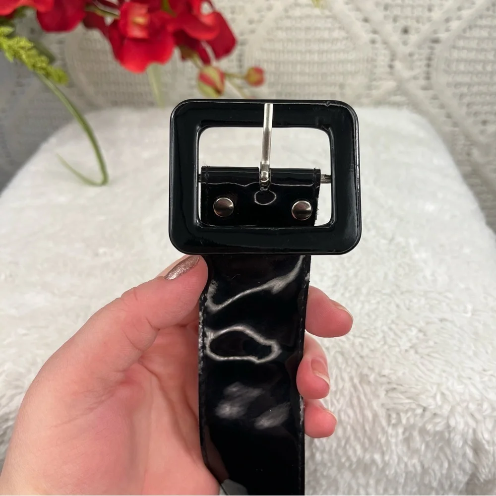 Black Patent Faux Vegan‎ Leather Square Buckle Belt
